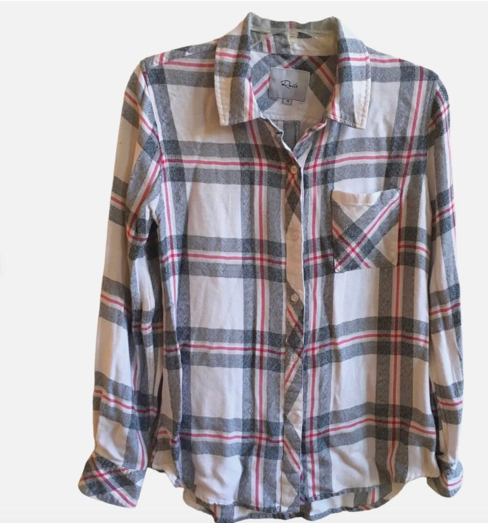 RAILS Women's Hunter Plaid Button Up Flannel MEDIUM Red White Blue